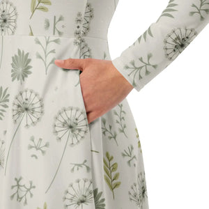 Dandelions Midi Dress – Long Sleeve Polyester - Dipaliz - Dresses - Xs