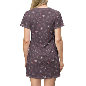 T-shirt Dress – Dandelions on Mauve Polyester - Dipaliz - Dresses - Xs