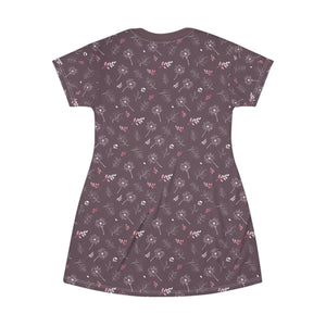 T-shirt Dress – Dandelions on Mauve Polyester - Dipaliz - Dresses - Xs