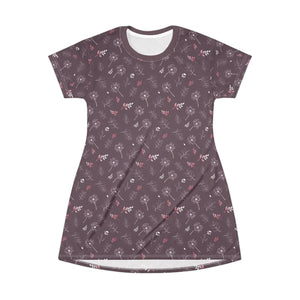 T-shirt Dress – Dandelions on Mauve Polyester - Dipaliz - Dresses - Xs