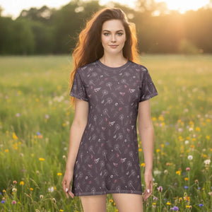 T-shirt Dress – Dandelions on Mauve Polyester - Dipaliz - Dresses - Xs