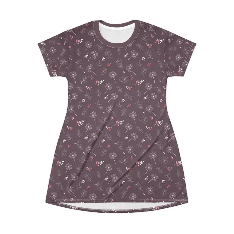 Dazzle in the Chic Dandelions on Mauve T-shirt Dress - All Over Prints