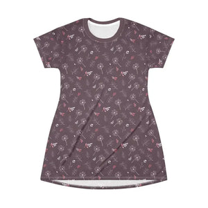 T-shirt Dress Dandelions on Mauve - Comfort Meets Style - Dipaliz - Dresses