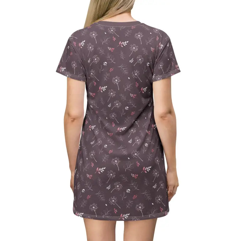 Dazzle in the Chic Dandelions on Mauve T-shirt Dress - All Over Prints