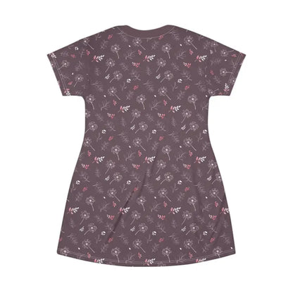 Dazzle in the Chic Dandelions on Mauve T-shirt Dress - All Over Prints