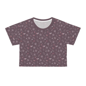 Mauve Aop Dandelions Crop Top Silky Soft Polyester Dipaliz - T-shirts