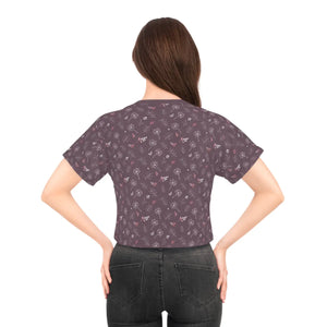 Mauve Aop Dandelions Crop Top Silky Soft Polyester Dipaliz - T-shirts