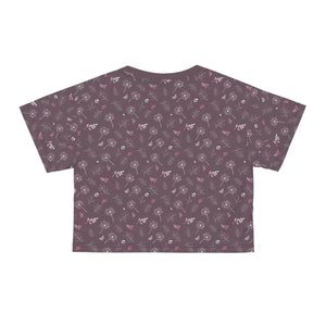 Mauve Aop Dandelions Crop Top Silky Soft Polyester Dipaliz - T-shirts