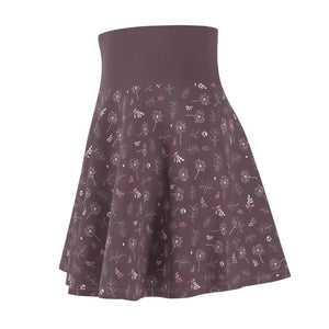 Mauve Womens Skater Skirt with Dandelions Print - Dipaliz - Skirts