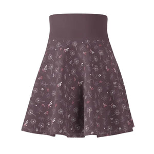 Mauve Womens Skater Skirt with Dandelions Print - Dipaliz - Skirts