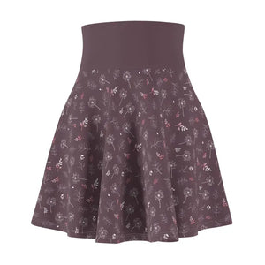 Mauve Womens Skater Skirt with Dandelions Print - Dipaliz - Skirts