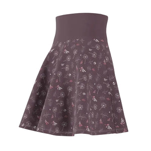 Mauve Womens Skater Skirt with Dandelions Print - Dipaliz - Skirts