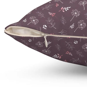 Square Pillow - Mauve Dandelion Polyester Cover - Dipaliz - Throw Pillows