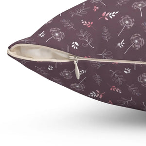 Mauve Dandelion Square Pillow – Polyester Cover - Dipaliz - Throw Pillows