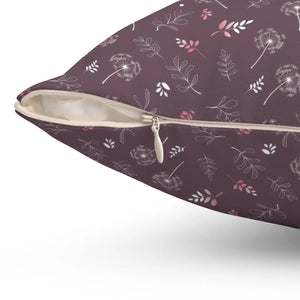 Mauve Dandelion Square Pillow – Polyester Cover - Dipaliz - Throw Pillows