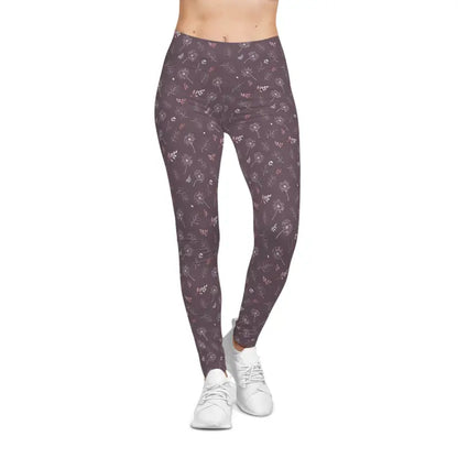 Rock your Workout in Mauve Dandelion Spandex Leggings - Xs / Seam Thread Color Automatically Matched to Design All Over