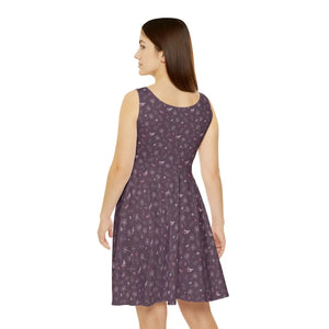 Mauve Dandelions Skater Dress – Floral Casual - Dipaliz - Dresses - s