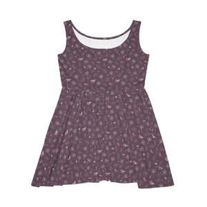 Mauve Dandelions Skater Dress – Floral Casual - Dipaliz - Dresses - s