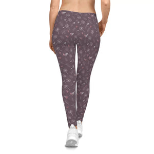Mauve Womens Spandex Leggings - Dandelion Print - Dipaliz