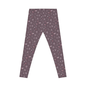 Mauve Womens Spandex Leggings - Dandelion Print - Dipaliz