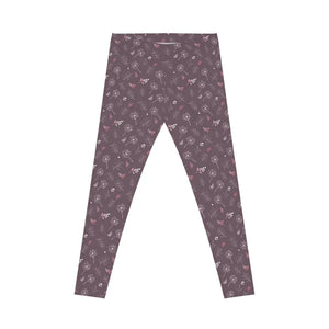 Mauve Womens Spandex Leggings - Dandelion Print - Dipaliz