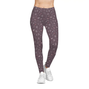 Mauve Womens Spandex Leggings - Dandelion Print - Dipaliz
