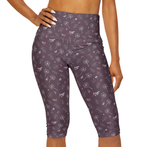 Mauve Yoga Capri Leggings - Dandelion Floral Print - Dipaliz - Activewear