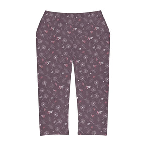 Mauve Yoga Capri Leggings - Dandelion Floral Print - Dipaliz - Activewear