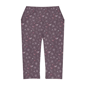 Mauve Yoga Capri Leggings - Dandelion Floral Print - Dipaliz - Activewear
