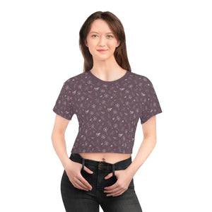 Dandelions Mauve Aop Crop Tee - Silky Soft Style - Dipaliz - Black Stitching / Xs - T-shirts