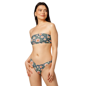 Dark Floral Recycled Bandeau Bikini | Upf50+ V-cut - Classic Bikinis - Xs