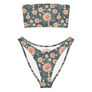 Dark Floral Recycled Bandeau Bikini | Upf50+ V-cut - Classic Bikinis - Xs