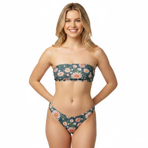 Dark Floral Recycled Bandeau Bikini | Upf50+ V-cut - Classic Bikinis - Xs