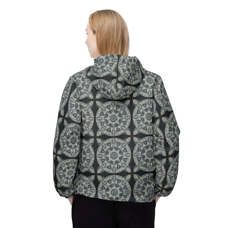 Unisex Windbreaker Jacket with Dark Geometric Pattern - Outerwear