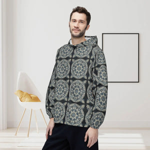 Sleek Dark Geometric Unisex Windbreaker Jacket - Dipaliz - Windbreakers