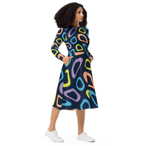 Abstract Colorful Irregular Print Long Sleeve Dress - Dipaliz - Dresses
