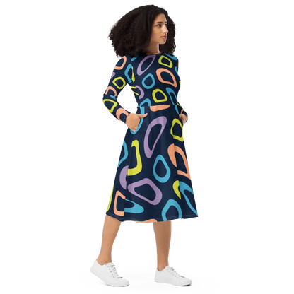 Dazzle in Abstract Colorful Circles Long Sleeve Dress - Dresses