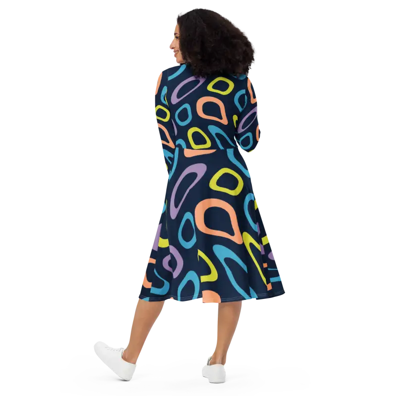 Dazzle in Abstract Colorful Circles Long Sleeve Dress - Dresses