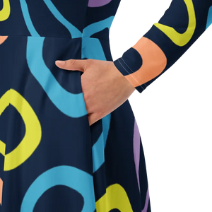 Abstract Colorful Irregular Print Long Sleeve Dress - Dipaliz - Dresses