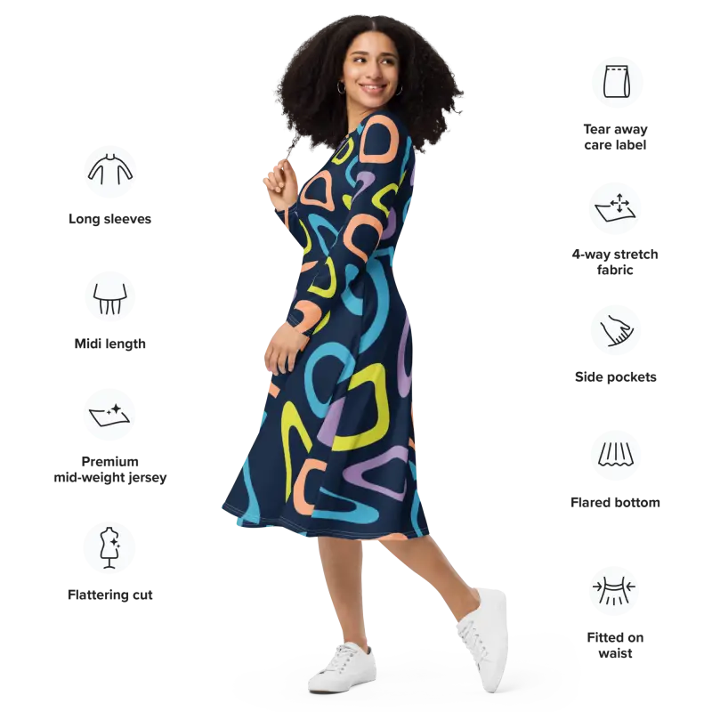 Dazzle in Abstract Colorful Circles Long Sleeve Dress - Dresses