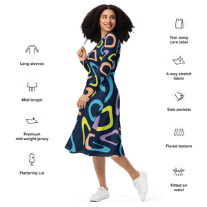 Abstract Colorful Irregular Print Long Sleeve Dress - Dipaliz - Dresses