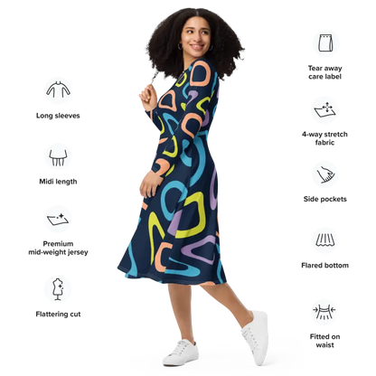 Dazzle in Abstract Colorful Circles Long Sleeve Dress - Dresses