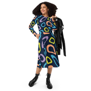Print Long Sleeve Dress Abstract Colorful Irregular Circles Dipaliz - Xs - Dresses