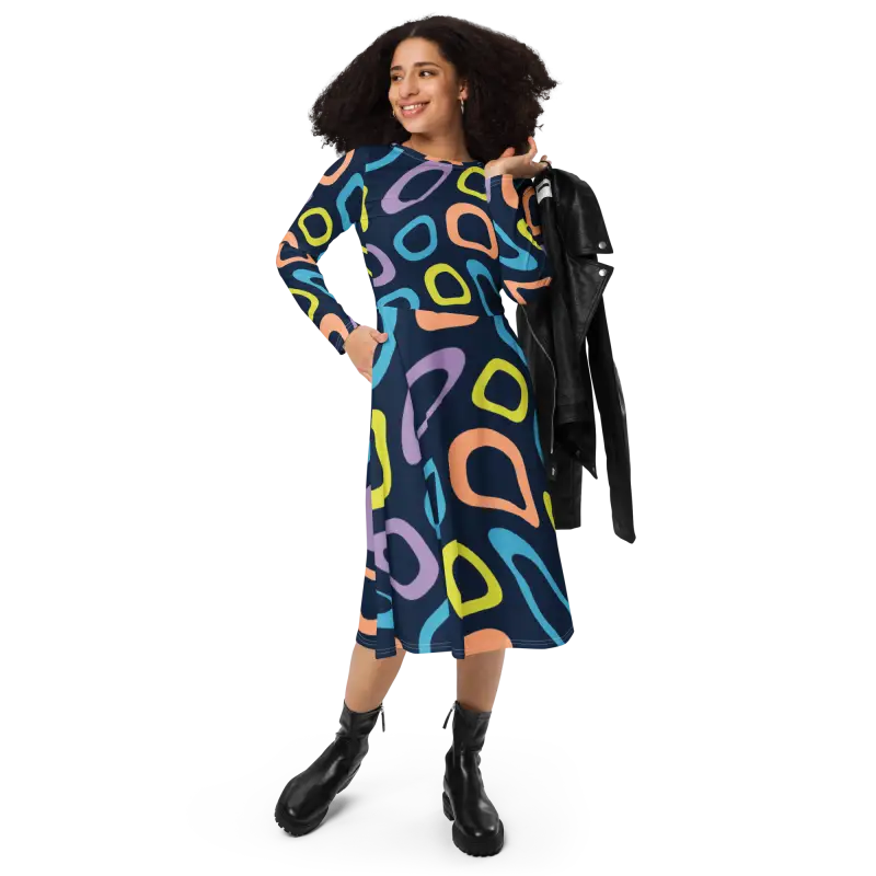 Dazzle in Abstract Colorful Circles Long Sleeve Dress - Xs Dresses