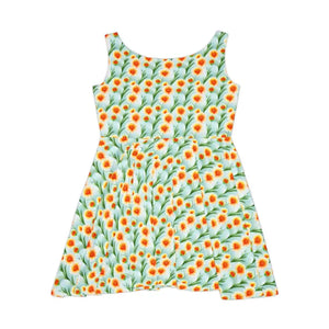 Skater Dress - Orange Flower Pattern Vibrant Style - Dipaliz - Dresses