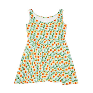 Skater Dress - Orange Flower Pattern Vibrant Style - Dipaliz - Dresses