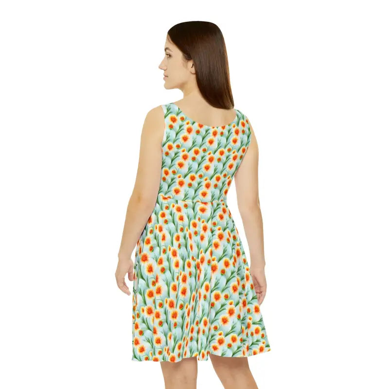 Dazzle in Dipaliz Skater Dress with Orange Flower Power - All Over Prints