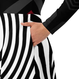 Wavy Black Stripes Long Sleeve Midi Dress - Women’s Fashion - Dipaliz - Dresses