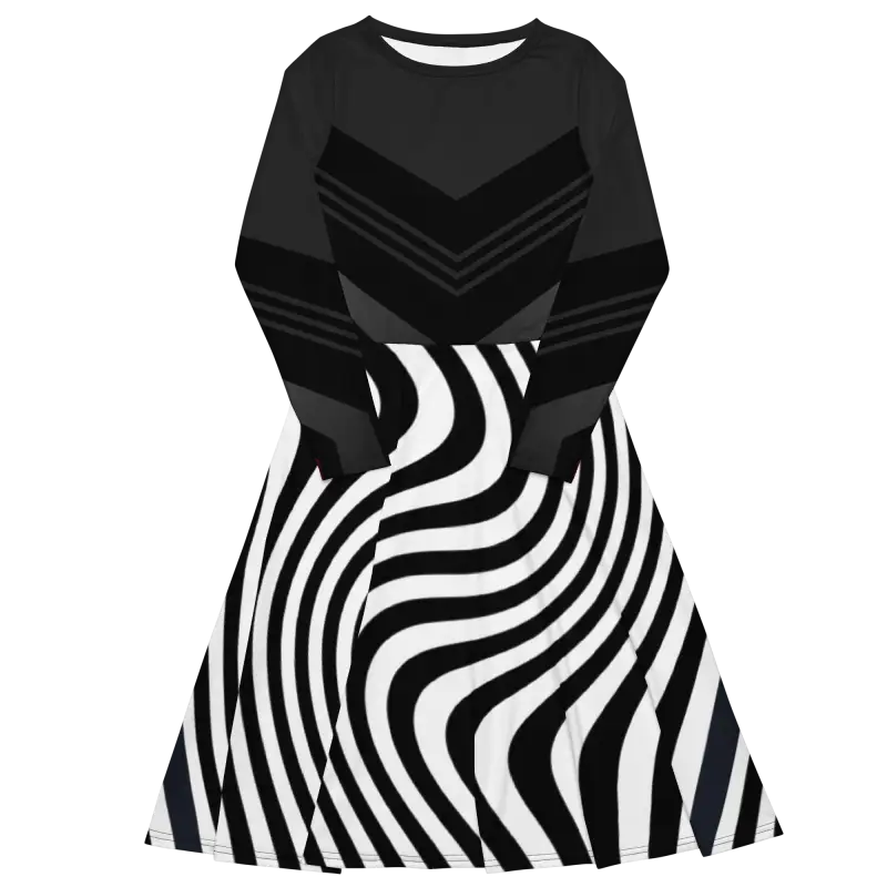 Turn Heads in Wavy Black Stripes Show-stopper Midi Dress - Dresses