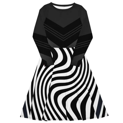 Turn Heads in Wavy Black Stripes Show-stopper Midi Dress - Dresses